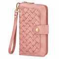 Portefeuille femme 19 x 10 x 3 cm en similicuir rose tressé avec dragonne