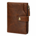 Portefeuille 12 x 10 x 3 cm en cuir marron avec fermeture zippée
