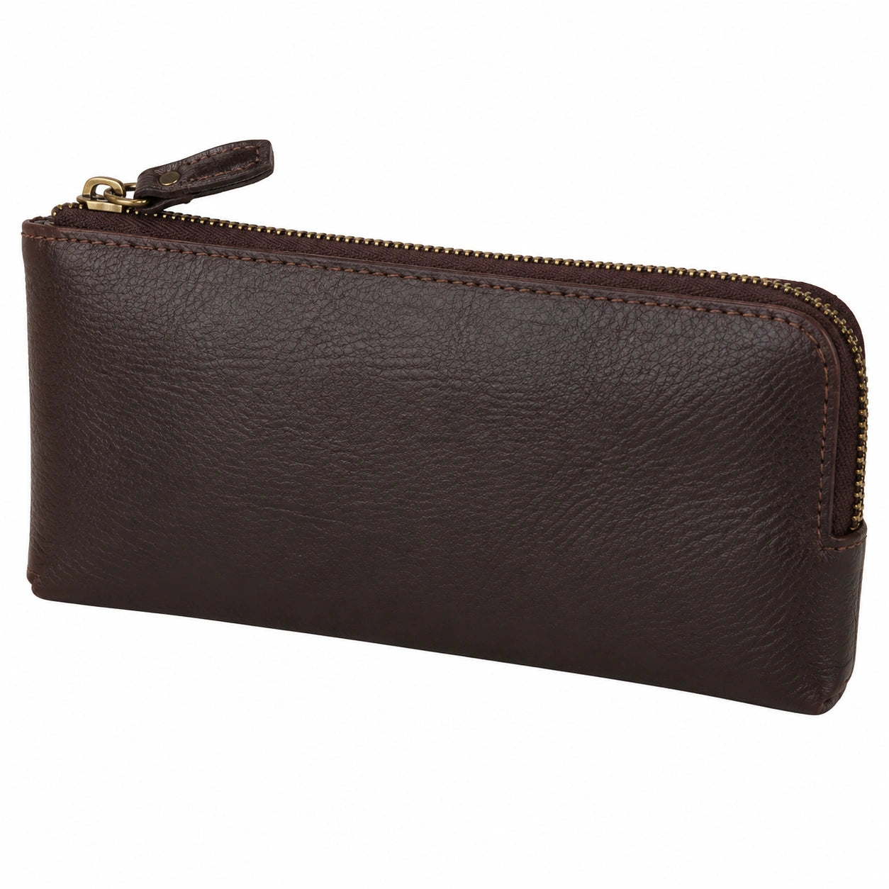 Pochette zippée 20 x 10 x 2 cm en similicuir brun foncé pour rangement quotidien