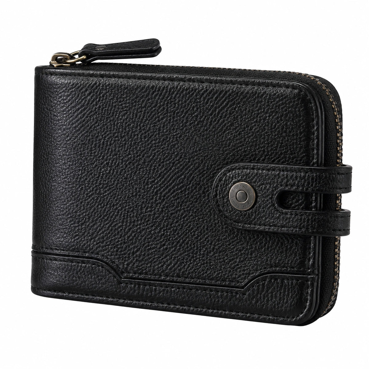 Portefeuille 12 x 9 x 2 cm en similicuir noir à fermeture zippée et pression
