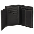 Portefeuille pliant 11 x 9.5 cm en matière synthétique aspect cuir noir à coutures contrastées