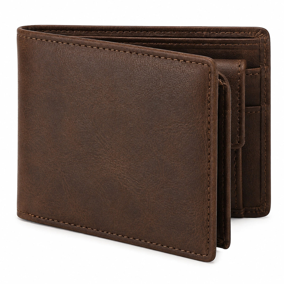 Portefeuille pliant 12 cm en cuir brun avec compartiments pour cartes