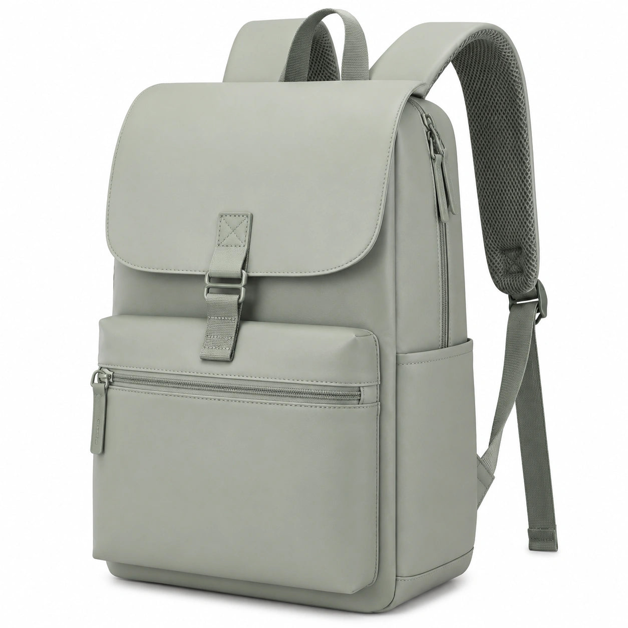 Sac à dos 30 x 14 x 42 cm gris sauge en matière synthétique avec compartiments zippés