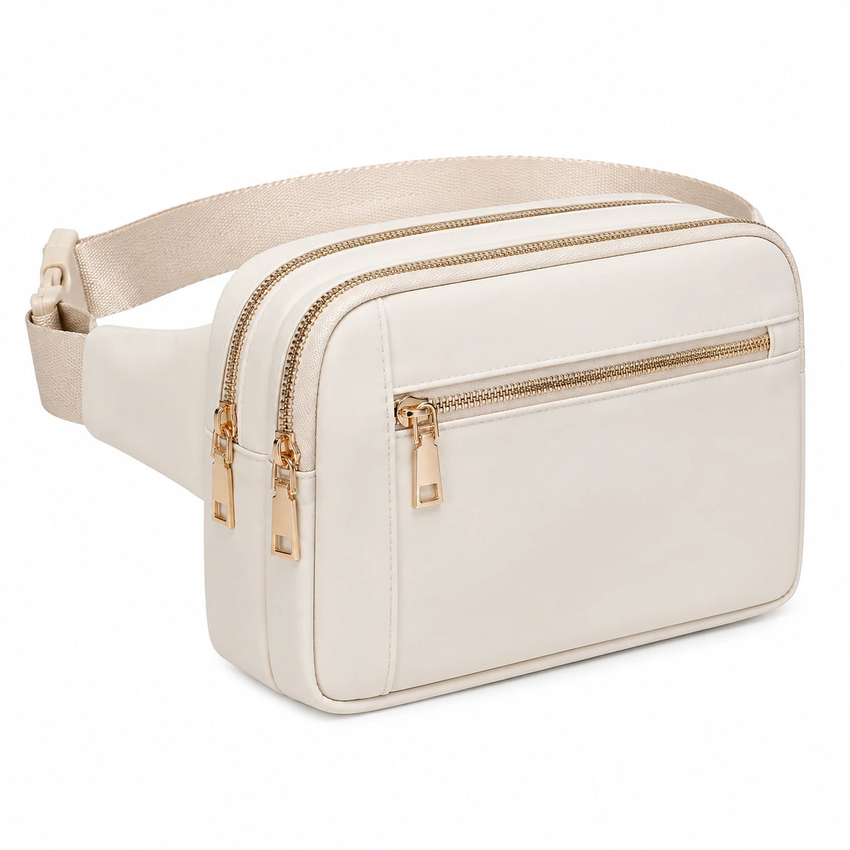 Sac banane 23 x 7 x 15 cm en similicuir blanc avec poches zippées