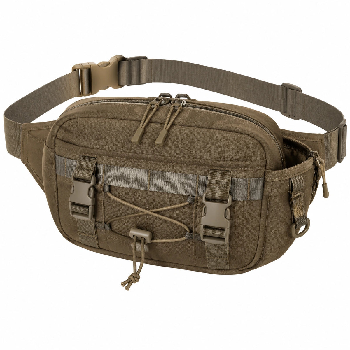 Sac banane tactique 30 cm en tissu synthétique kaki à compartiments multiples