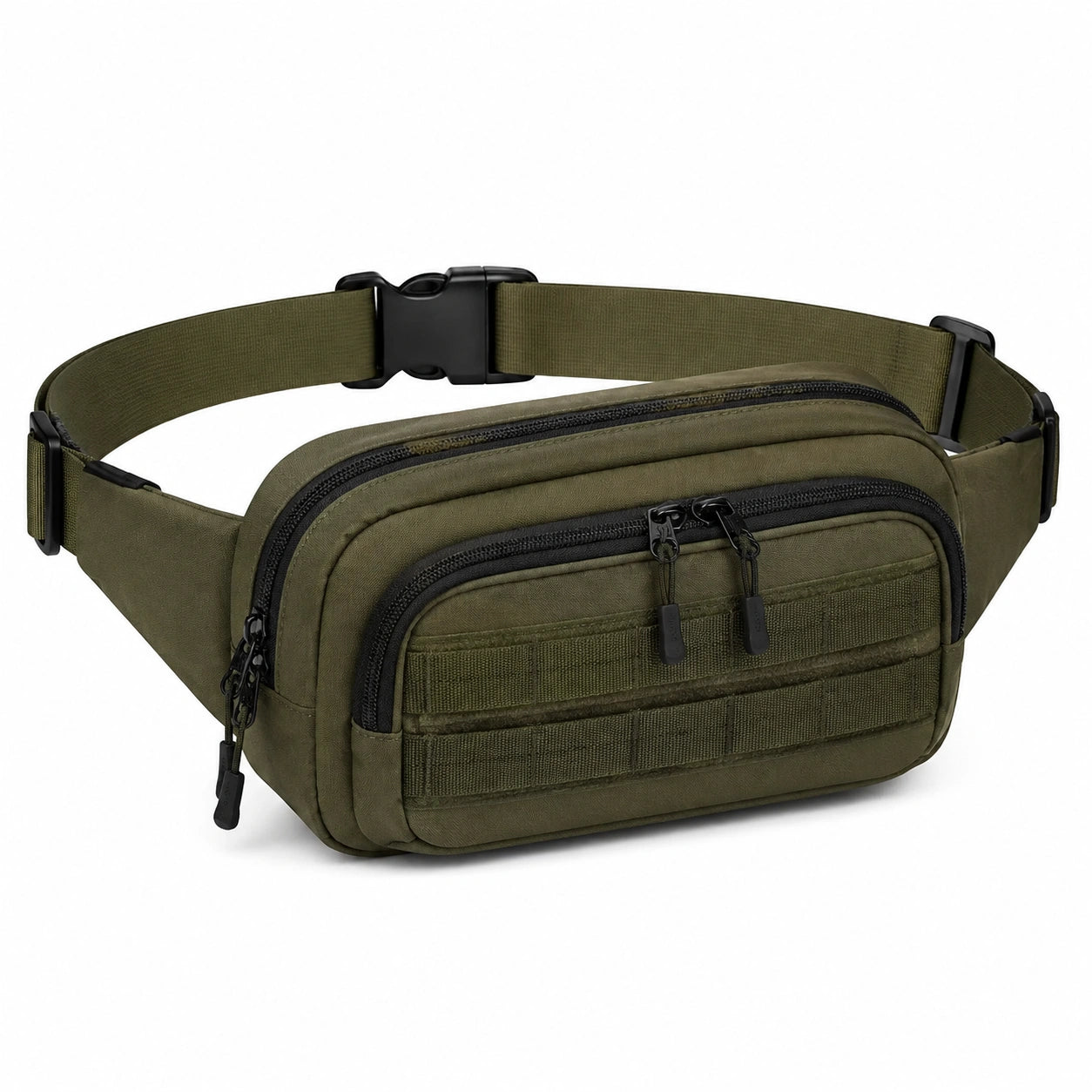 Sac banane 25 x 15 x 8 cm en polyester vert kaki à poches multiples