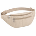 Sac banane 32 x 15 x 8 cm en tissu synthétique beige matelassé à deux poches zippées