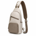 Sac à dos bandoulière 18 x 8 x 32 cm en matière synthétique beige et taupe avec poches zippées