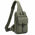 Sac bandoulière poitrine 18 x 8 x 30 cm textile synthétique vert kaki avec rangement multipoche