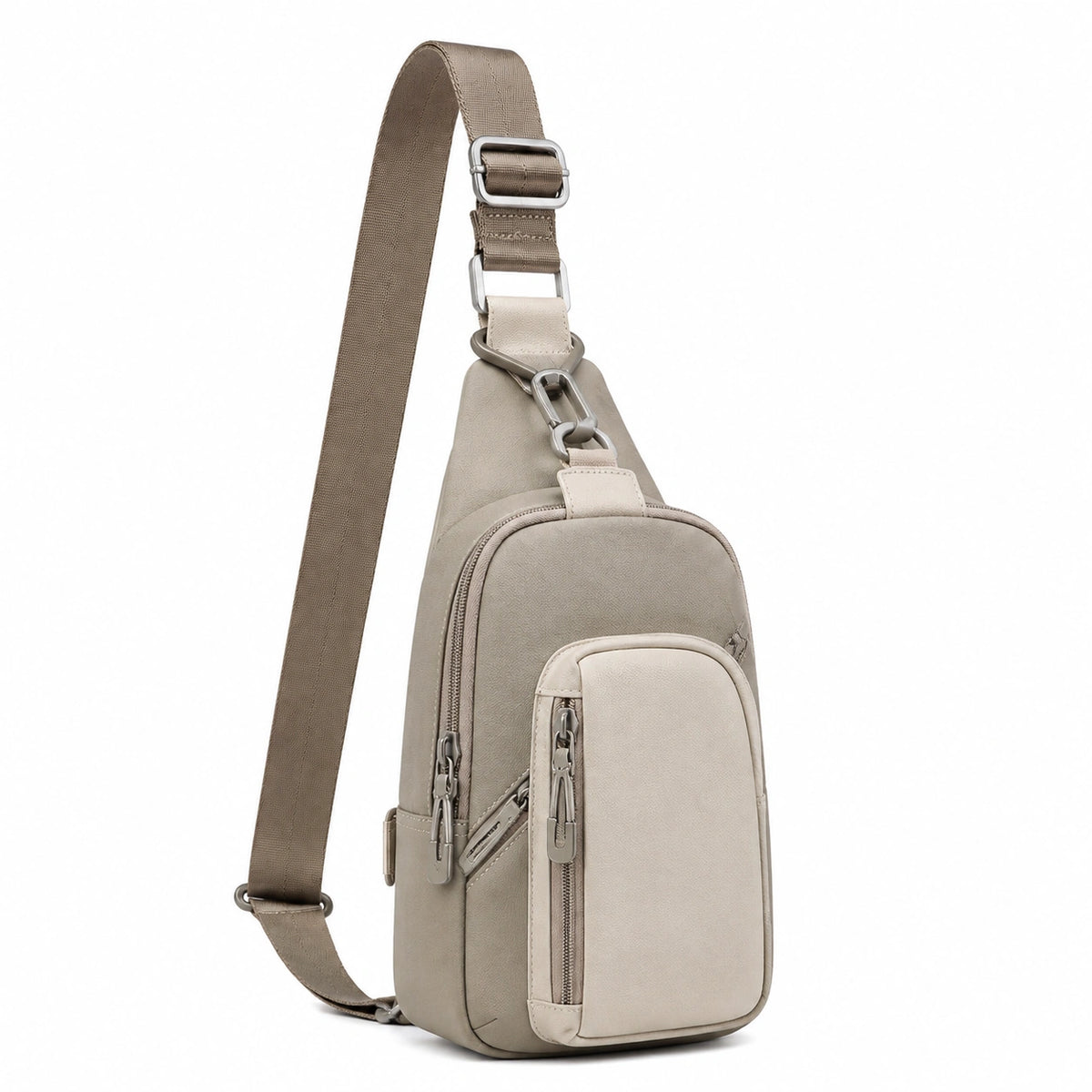 Sac bandoulière 17 x 8 x 30 cm en matière synthétique beige à compartiments pour usage quotidien