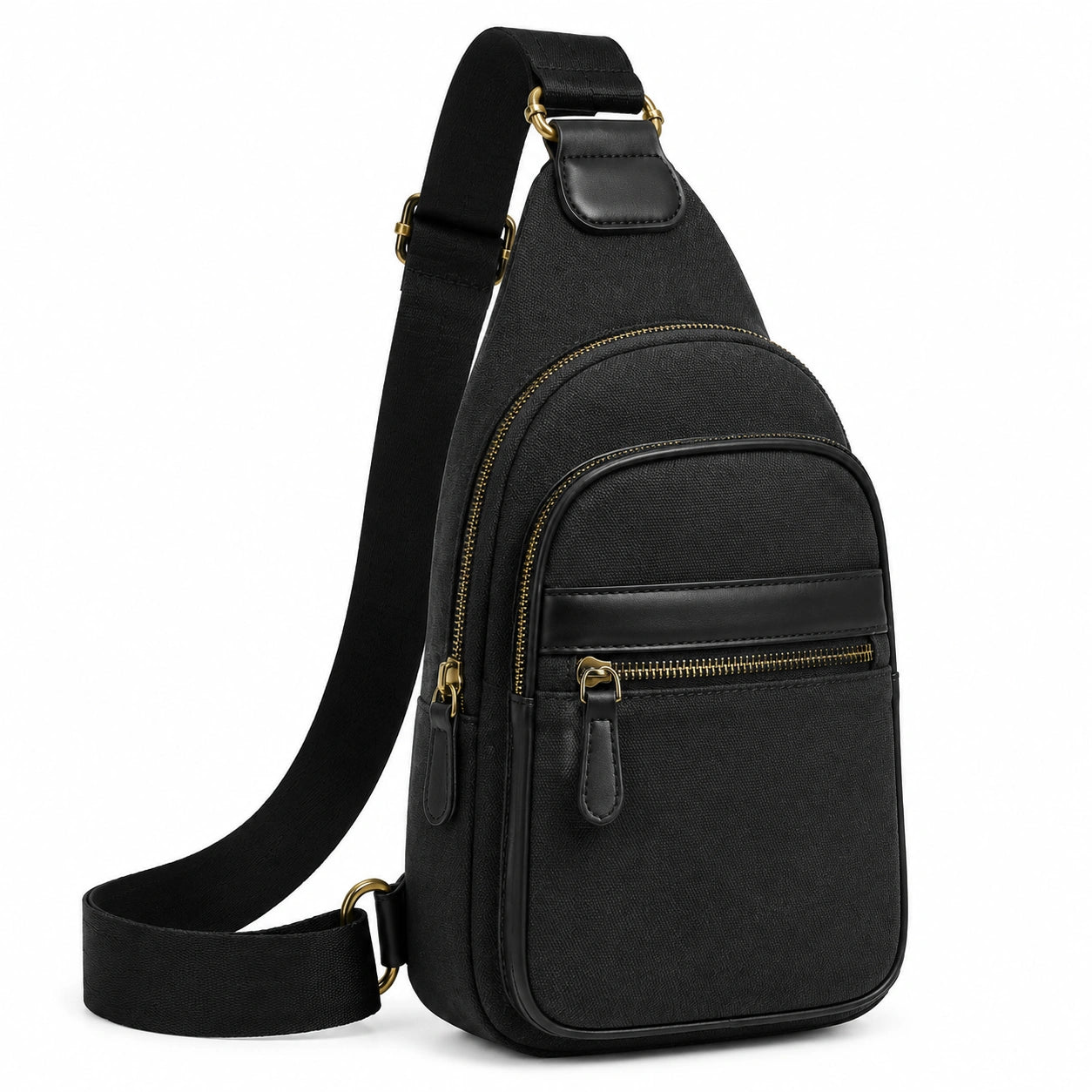Sac bandoulière 18 x 8 x 32 cm noir en matière synthétique avec compartiments zippés