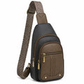 Sac bandoulière 18 x 8 x 32 cm en similicuir noir et marron à poches zippées