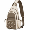 Sac à dos bandoulière 18 x 10 x 32 cm en textile beige et marron pour déplacements urbains avec poches zippées