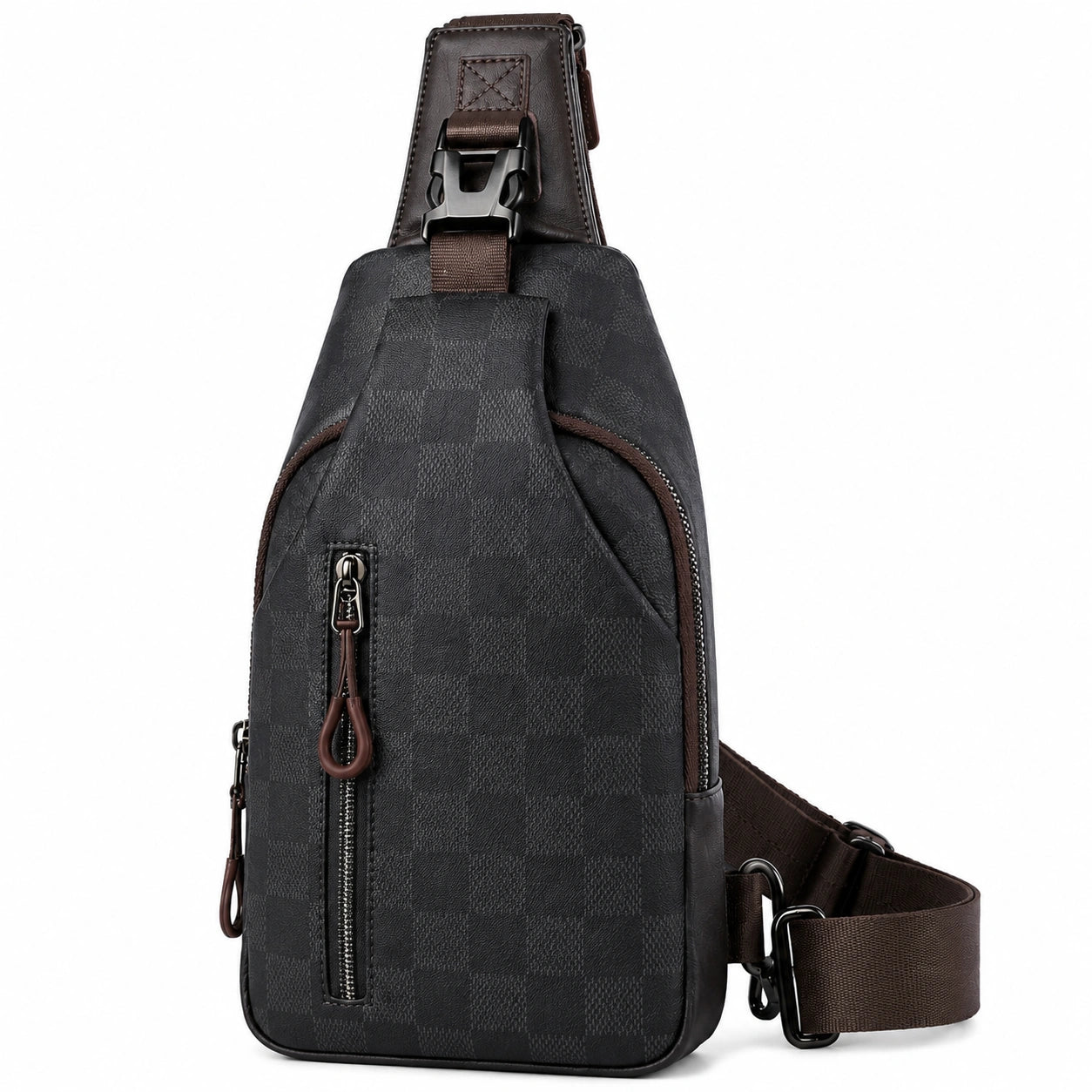Sac bandoulière 17 x 7 x 30 cm en similicuir noir et marron - rangement urbain