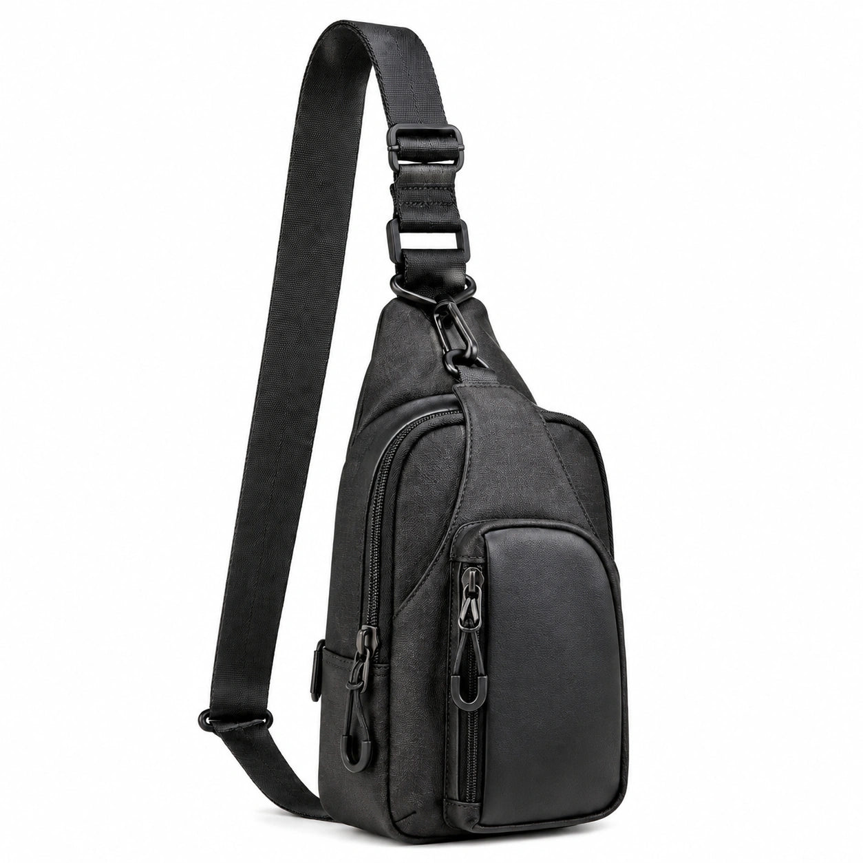 Sac bandoulière 18 x 8 x 32 cm en similicuir noir avec poches zippées