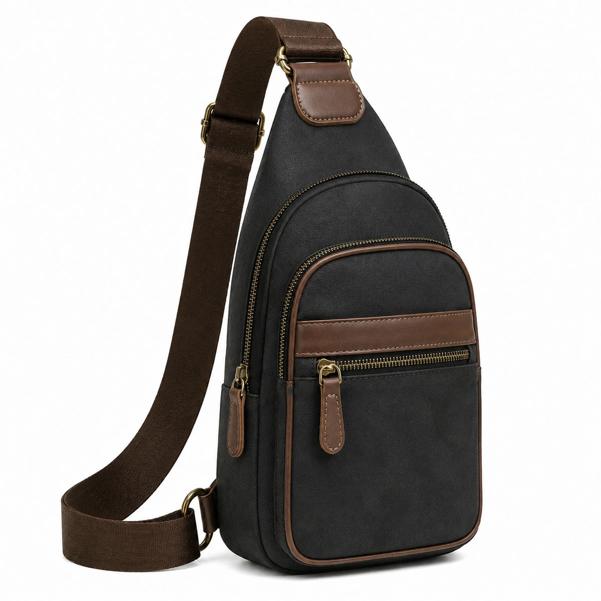 Sac bandoulière 18 x 8 x 33 cm en similicuir noir marron pour ville style vintage