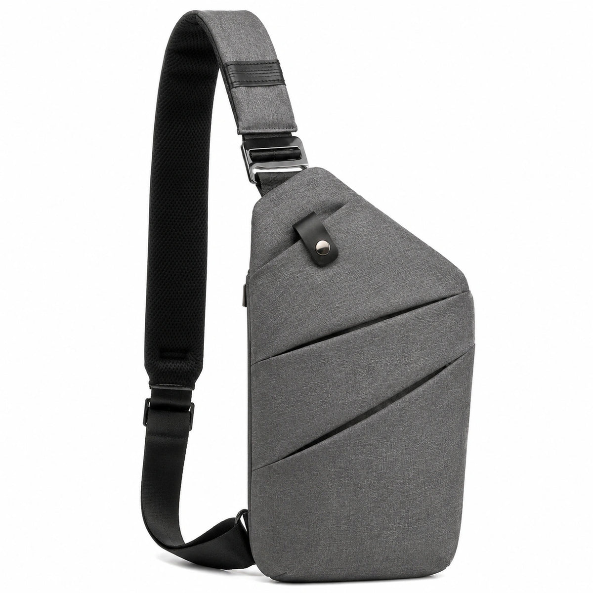 Sac bandoulière 17 x 8 x 31 cm en tissu gris à poches zippées style urbain