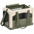 Sac de transport pour animal 45 x 28 x 30 cm en tissu beige et vert avec maille respirante