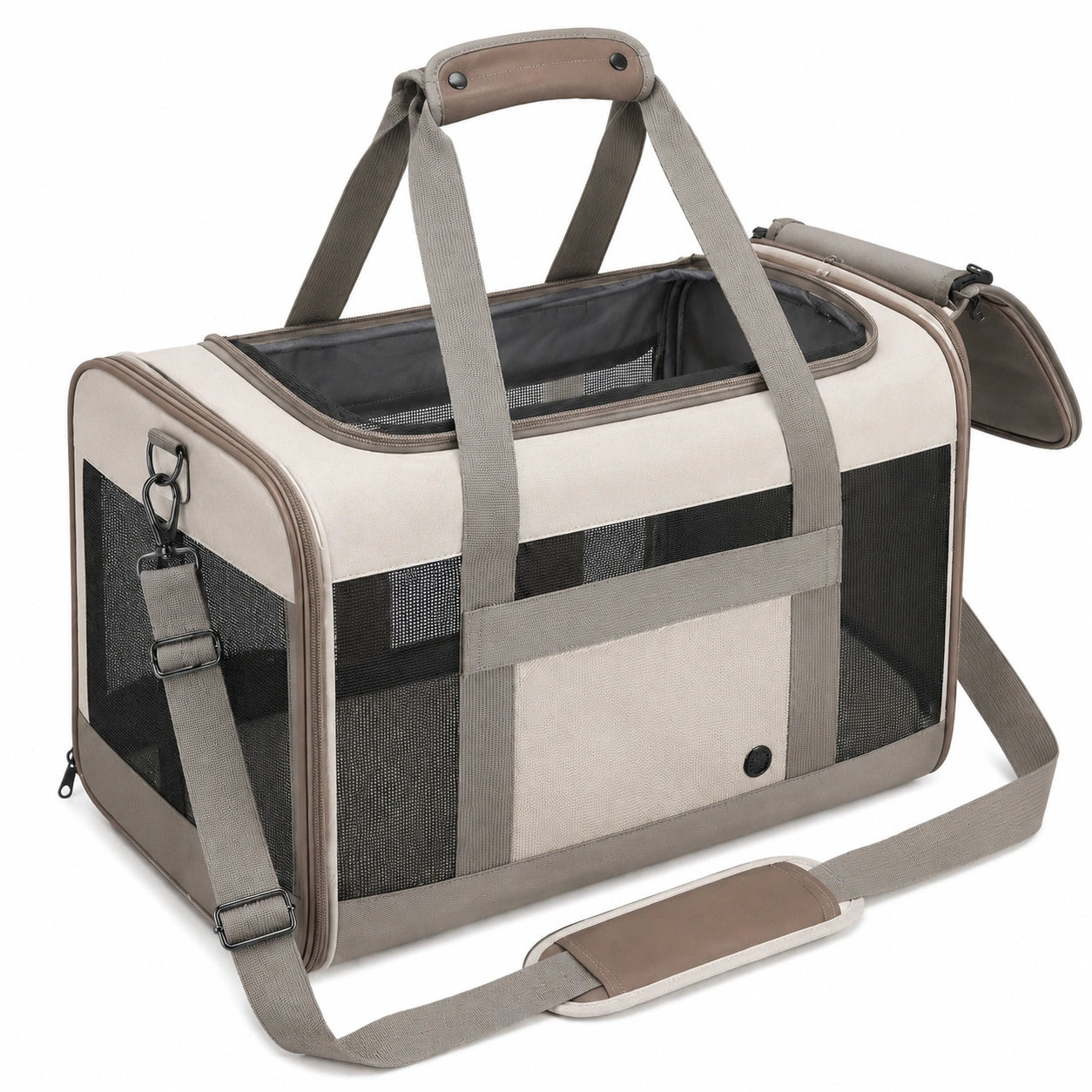Sac de transport pour animaux 50 cm en polyester beige et taupe avec panneaux en maille