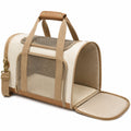 Sac de transport pour animaux 45 x 28 x 30 cm textile beige avec maille et bandoulière