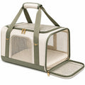Sac de transport pour animaux 45 x 30 x 30 cm en tissu beige et vert avec panneaux en maille et ouverture zippée