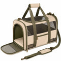 Sac de transport pour animaux 45 x 28 x 28 cm en polyester beige et vert avec maille portable