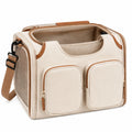 Sac de transport pour animal 45 x 28 x 30 cm en textile crème et marron avec bandoulière et panneaux en maille