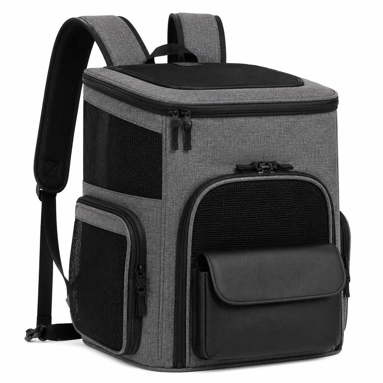 Sac à dos de transport pour animaux 38 x 28 x 42 cm textile gris noir ventilé à compartiments