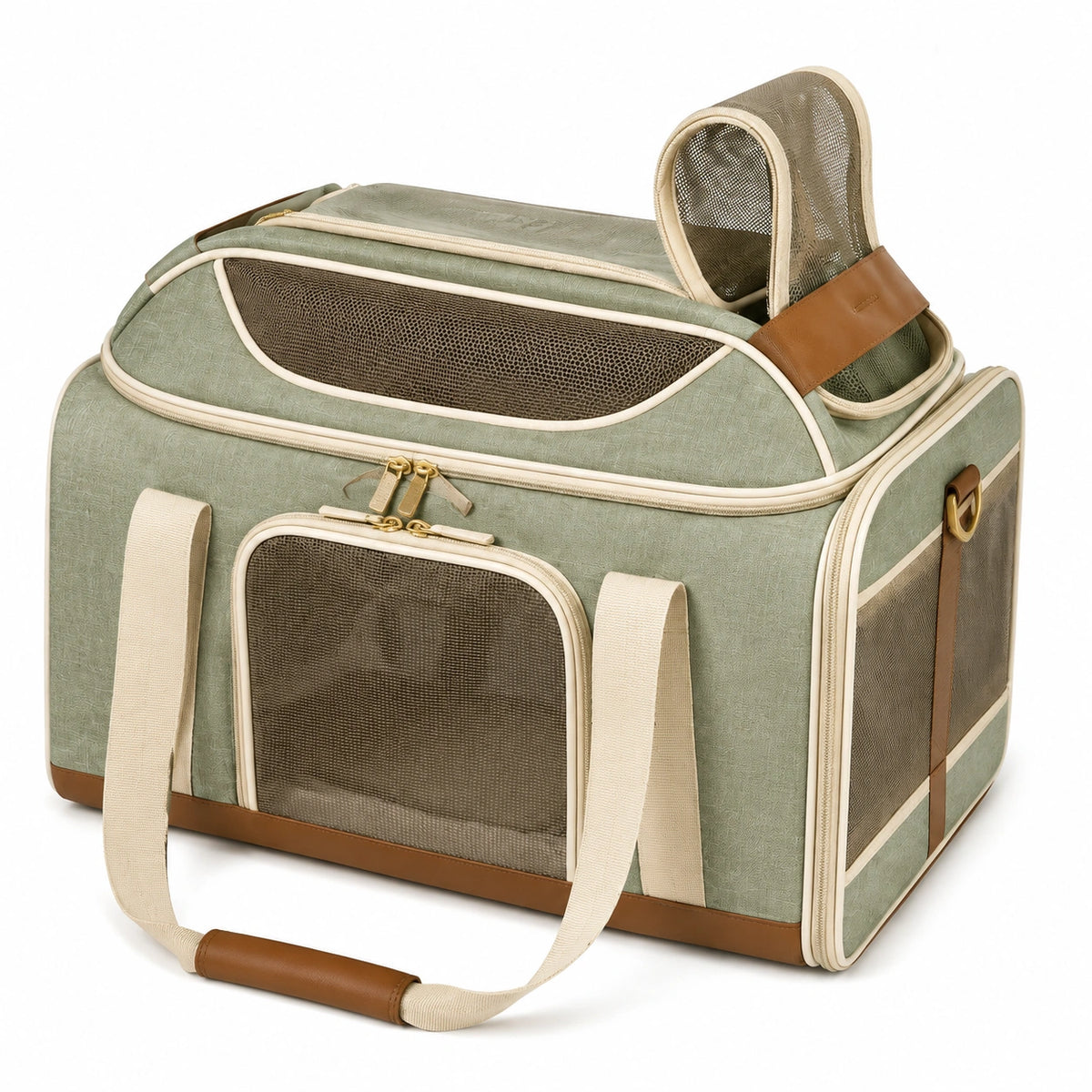 Sac de transport pour animal 45 x 30 x 30 cm en textile vert avec panneaux en maille respirante