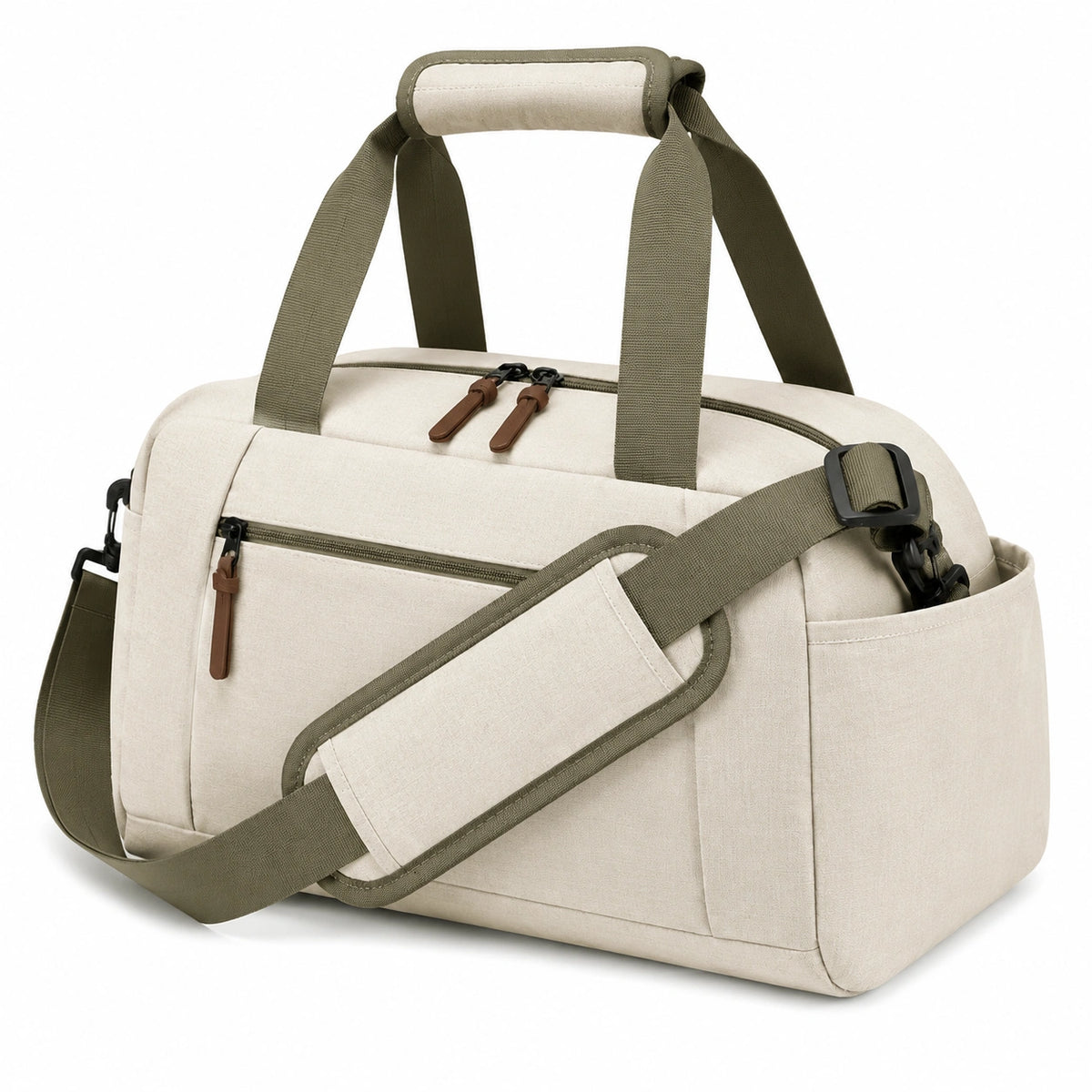 Sac de voyage 45 x 25 x 28 cm en tissu beige et kaki à bandoulière réglable