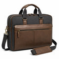 Sac ordinateur 40 cm en textile et similicuir marron noir avec bandoulière pour travail